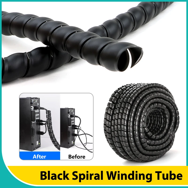 Black Spiral Winding Tube 8/10/12/14/16/18/20/25/28/35mm Wire Cable Organizer Flexible Protection Sleeve Tubing Protector Line