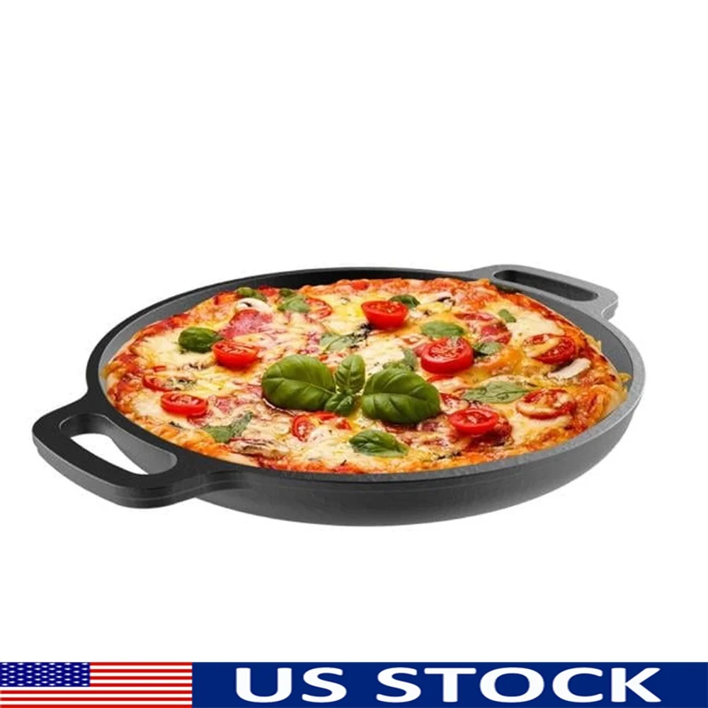 

Pre-Seasoned Cast Iron Pizza Pan 13.25 Inch Multi-Use Skillet Durable Cookware Pizza Eggs Fajitas Burgers and More
