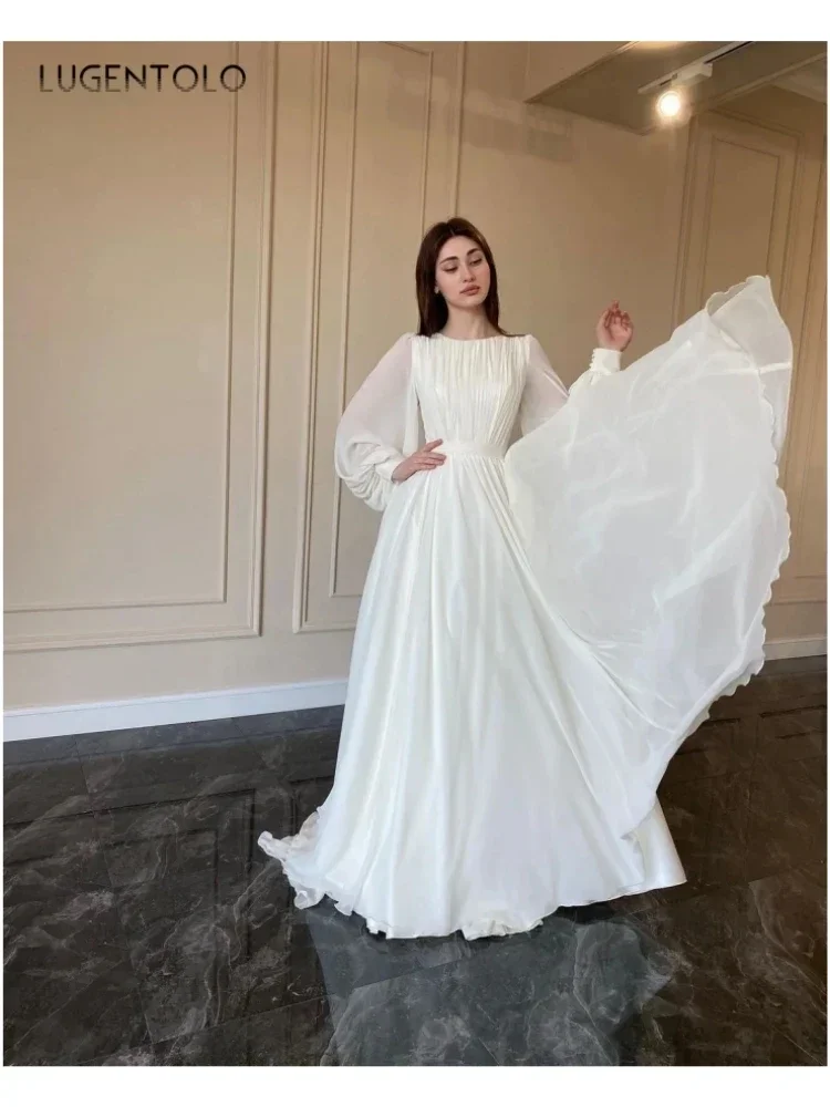 Women Princess Dress Party Elegant Big Swing Empire Autumn Female O-neck White Long Sleeve Fashion Chiffon Clothing