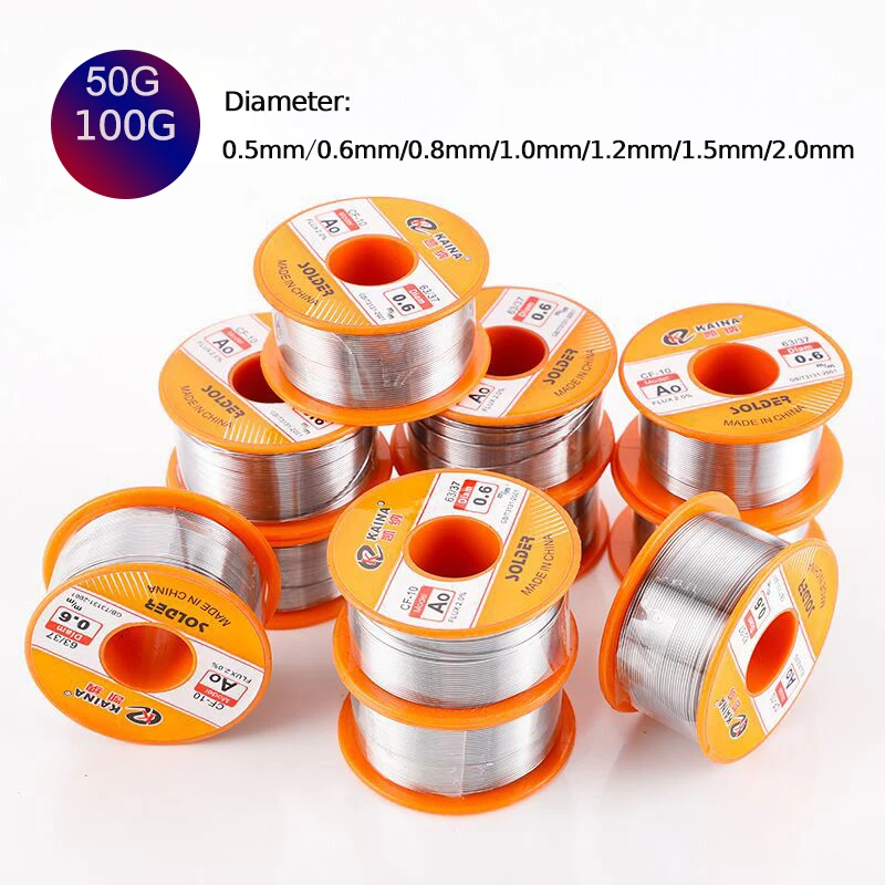 50/100g 0.5mm-2mm No-clean Rosin Core Solder Tin Wire Reel 63/37 CF-10  With 2% Flux And Low Melting Point For Electric DIY Weld