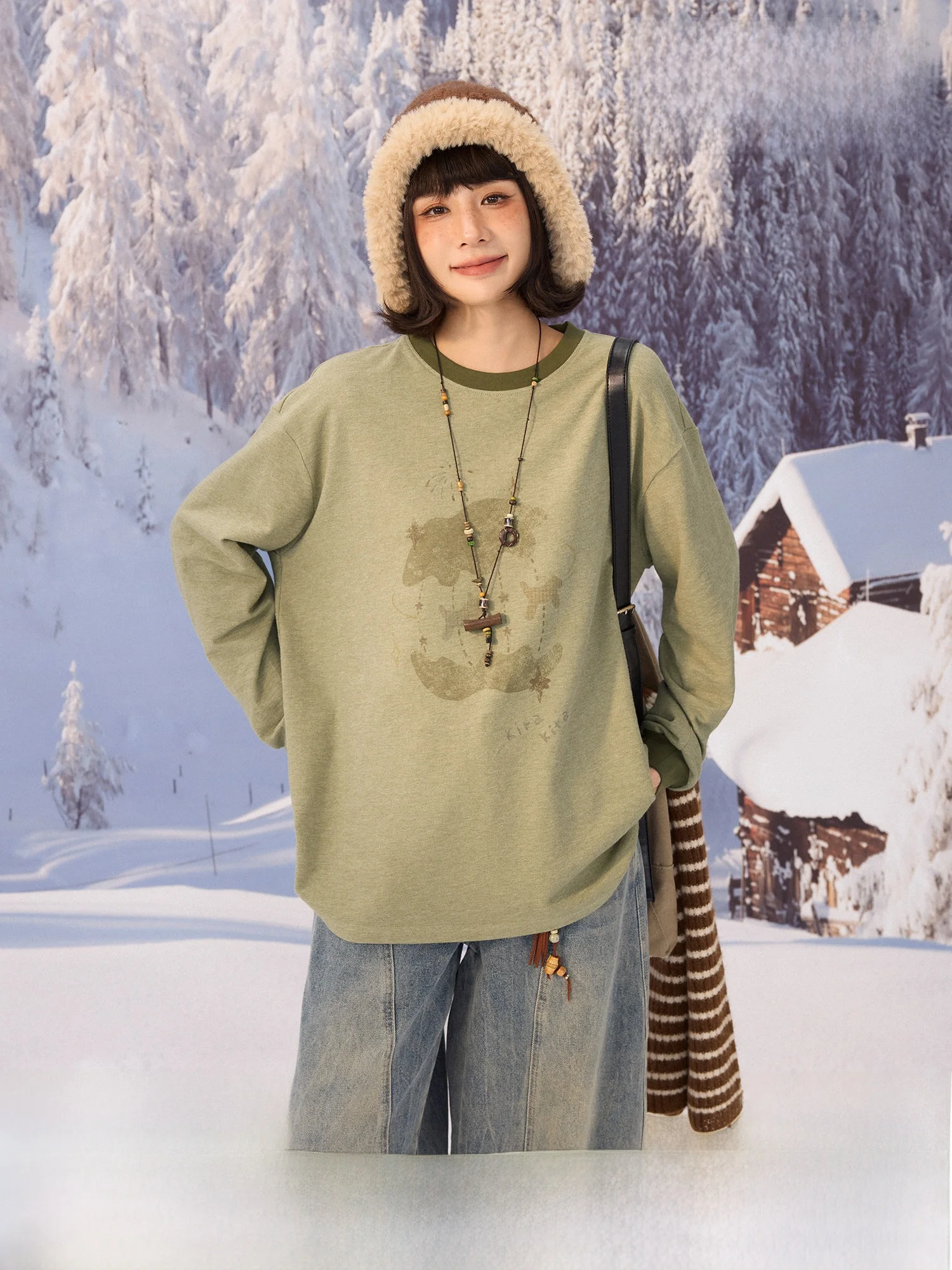 

Повседневная хлопковая футболка с длинным рукавом, круглым вырезом, свободного кроя, с принтом в стиле ретро, для женщин, на каждый день, хит продаж