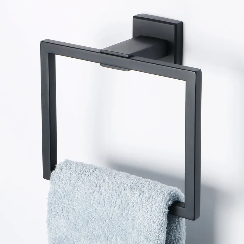 

New Black Hand Towel Holder Towel Ring Square Towel Rail Wall Mounted for Bathroom Kitchen, SUS304 Stainless Steel Modern Design