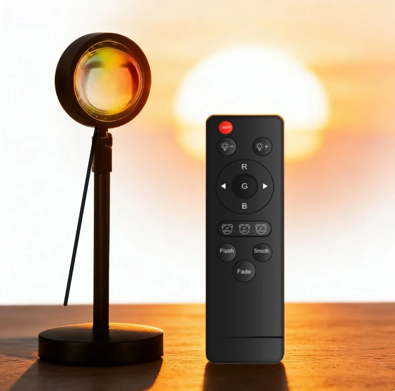 

Светильник Sunset Lamp RGB, ночник с управлением через приложение iStrip, настольная лампа из силикона с пультом ДУ, 16 цветов, LED-проектор, декор для спальни, фон для фото.