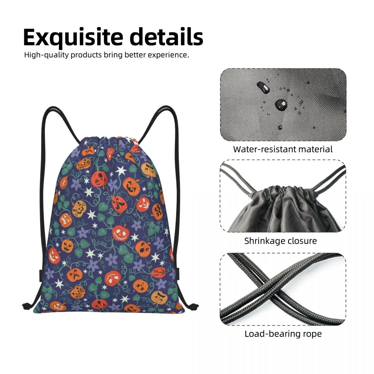 Halloween Pumpkin Drawstring Backpack Women Men Sport Gym Sackpack Portable Gothic Witch Training Bag Sack