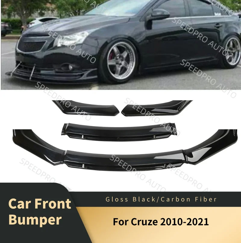 

For Cruze 2010-2021 Car Front Bumper Lip Spoiler Splitter Body Kit ABS Bumper Canard Lip Splitter Anti Scratch Covers Black