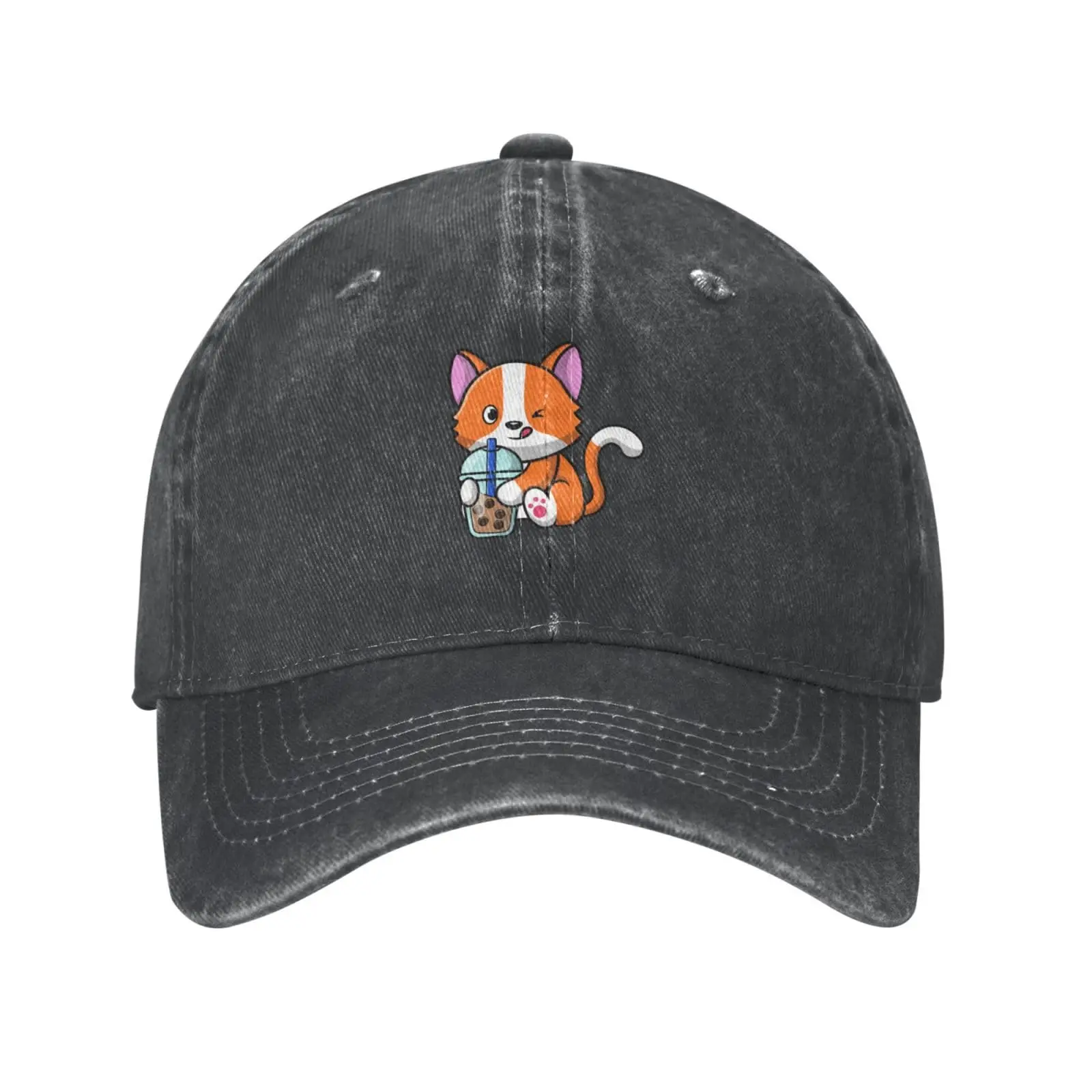 Cute Cat Drinking Milk Tea Dad Hat Vintage Baseball Cap for Men Women Hats Gifts Trucker Caps