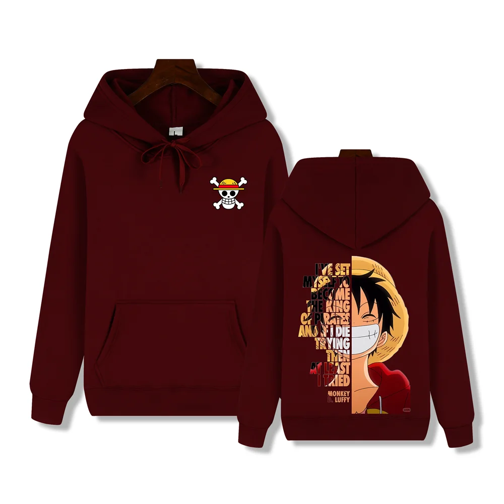 One Piece masculino high-end qualidade moletom com capuz capitão luffy impressão outono e inverno grosso quente básico simples topo