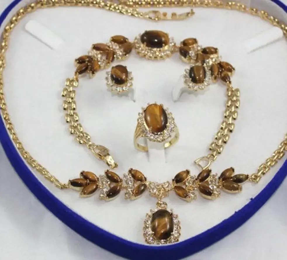 

Fashion jewelry Yellow Inlay Tiger's Eye Necklace Bracelet Earring Ring No box