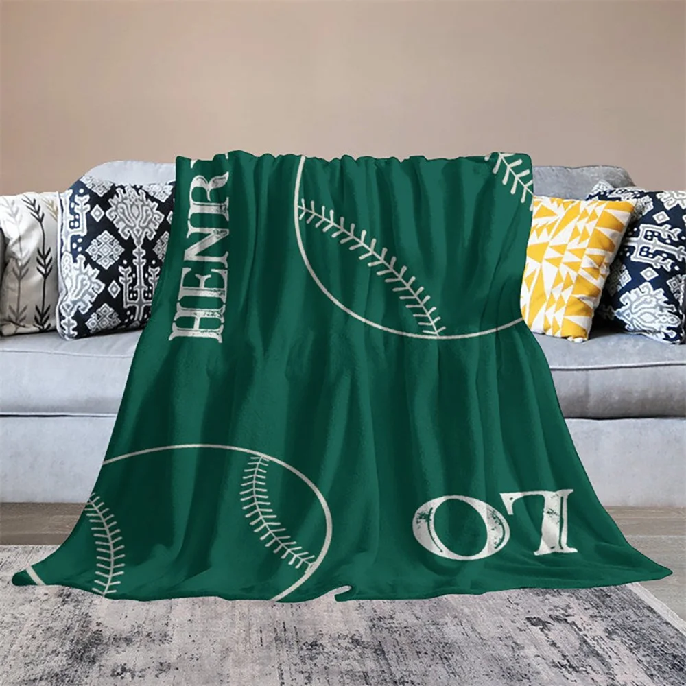 Green Baseball Jersey Sports Style Personalized Name Blanket, Custom Team Number Soft Throw Birthday Christmas Gifts for Boy