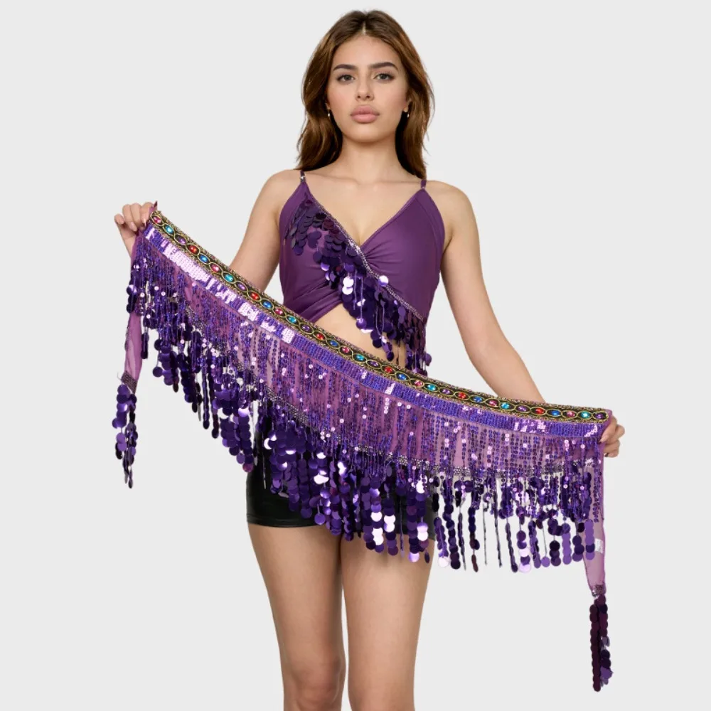 مجموعة وشاح الورك على شكل سلسلة خصر للرقص الشرقي - لفافة خصر بشرابة ترتر للمبتدئين في عروض الرقص الشرقي والهندي