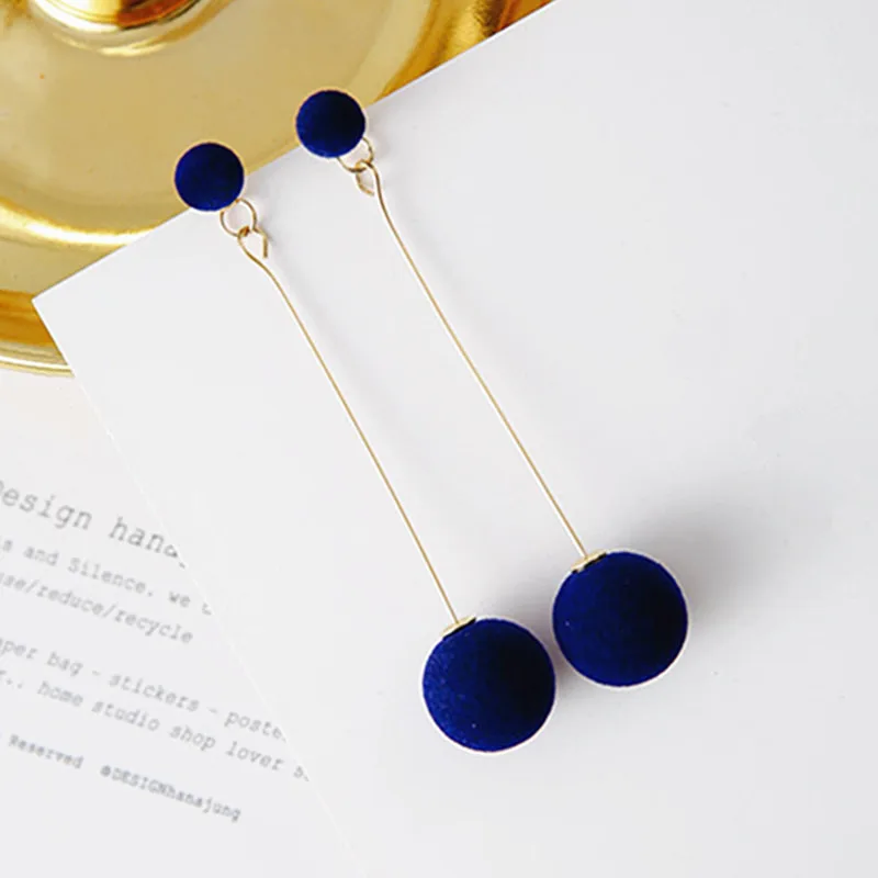 Fashion Red/Black/Gray/Blue Plush Ball Earrings For Women Korea Personality Round Long Tassel Earrings Statement Jewelry Gifts