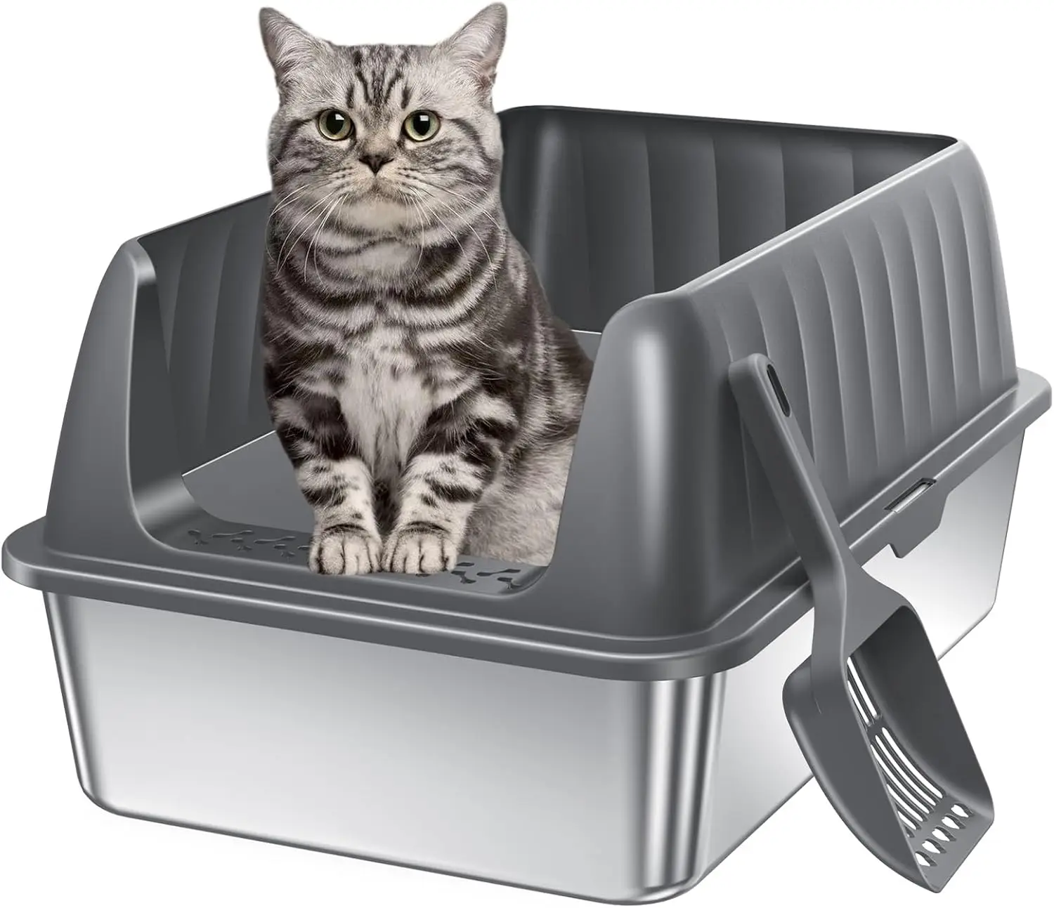 

Enclosed Stainless Steel Cat Litter Box with High Sided Lid, Odor Control, Non-Stick Easy Clean for Kittens & Small Cats