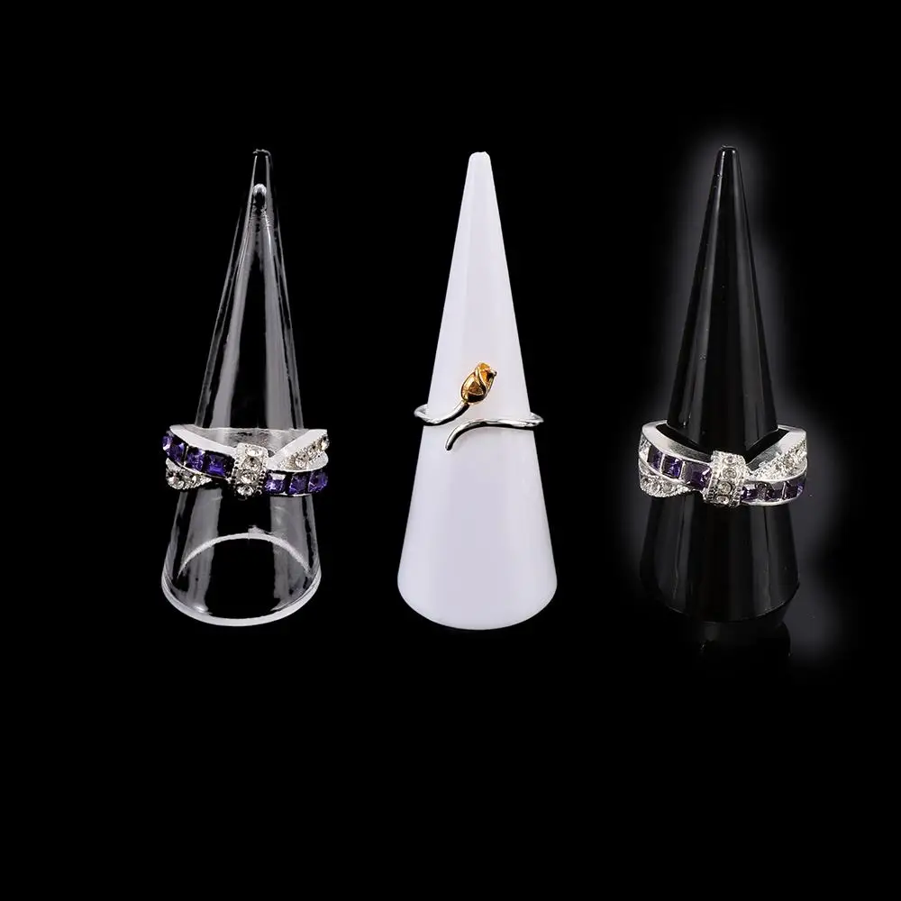 

5 шт., красивая прозрачная черная декоративная полка для колец с украшением на палец, акриловый конус, держатель для колец, выставочная подставка для ювелирных изделий