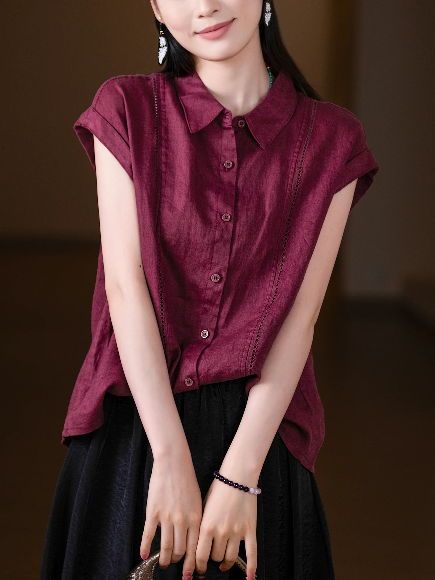 

Soft Touch Full Linen irt Women's Single Button Color Woven Loose Fit Comfortable Summer Casual Faion Chinese Brand