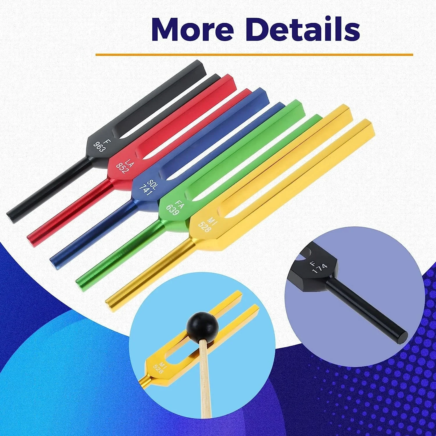 Imagem -05 - Conjunto de Diapasões Solfeggio Kit de Bolsa de Martelo de Silicone 174 285 396 417 528 639 741 852 963 hz Instrumentos Musicais Coloridos Peças