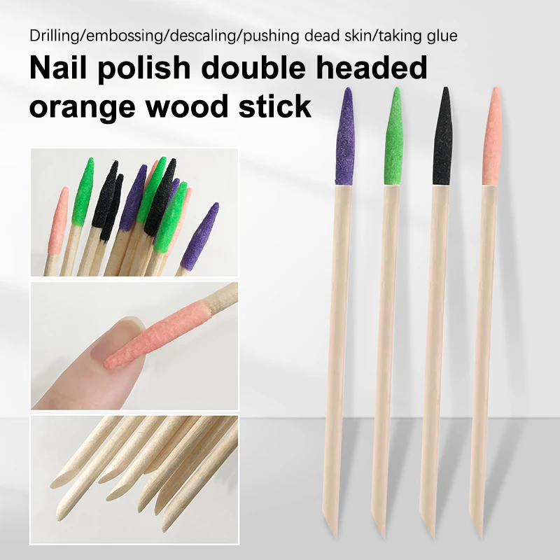 Bâton de polissage à Double tête en bois, 10 pièces, outil de nettoyage des coutures des ongles, bâtons de ponçage précis