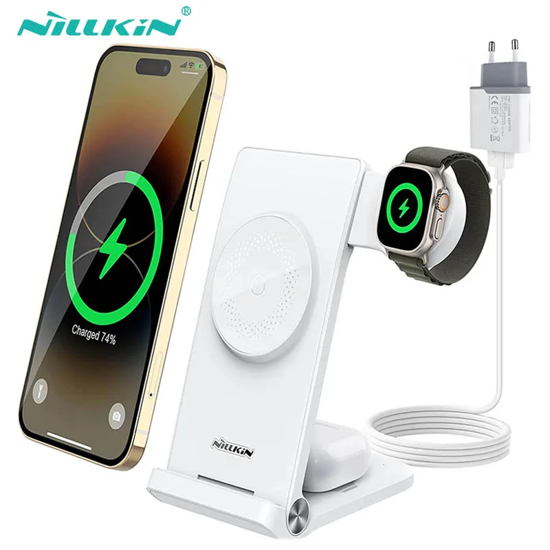 NILLKIN 3 in 1 Magsafe Wireless Charger Stand for iPhone 15/14/13 Pro Max For Airpods Pro MFI For Apple Watch Ultra 8/7/SE/6/5/4