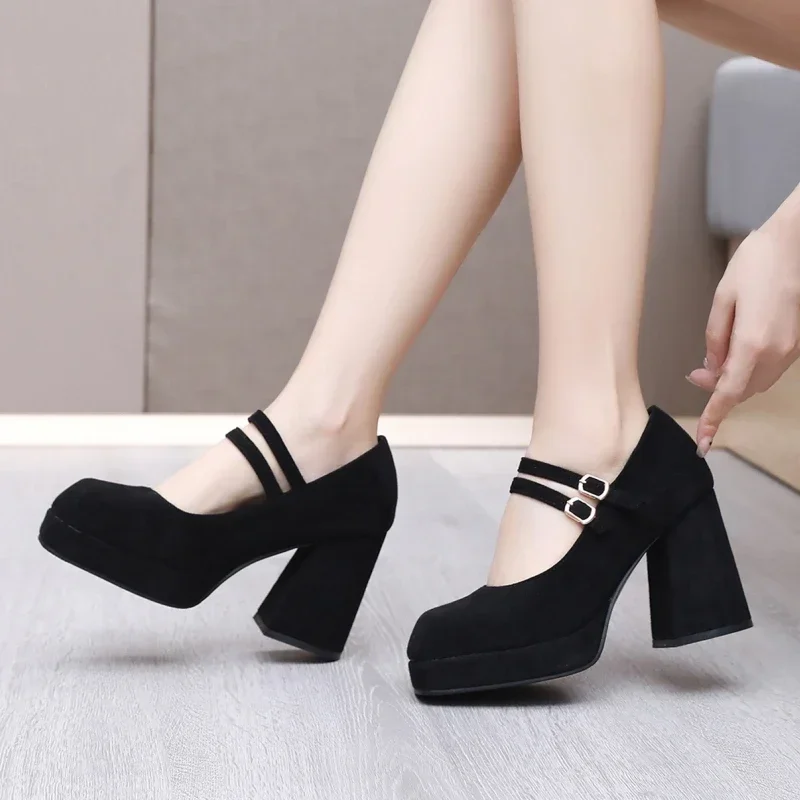 Black Pink Heeled Women Pumps Mary Janes Shoes Platform Elegant Punk High Heels Female Working Party Wedding Shoes 2024 Spring