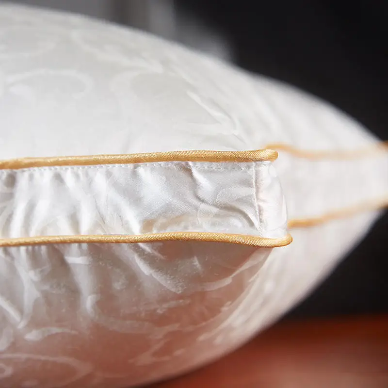 1Pc White Gold Premium High End Natural Goose Down Pillows for Sleeping Down Pillow 100% Cotton Jacquard Downproof Pillow Cover