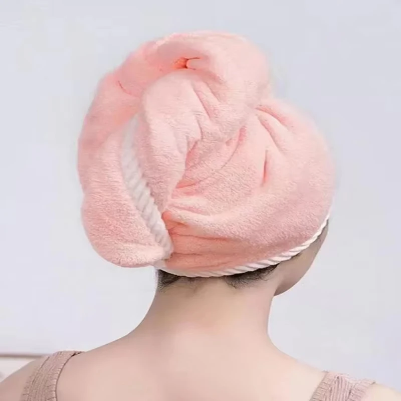 Double Thick Dry Hair Towel Double Sides Use Dry Hair Cap Multi-color Strong Absorbent Rippled Edge Thick Quick Drying Bath Hat