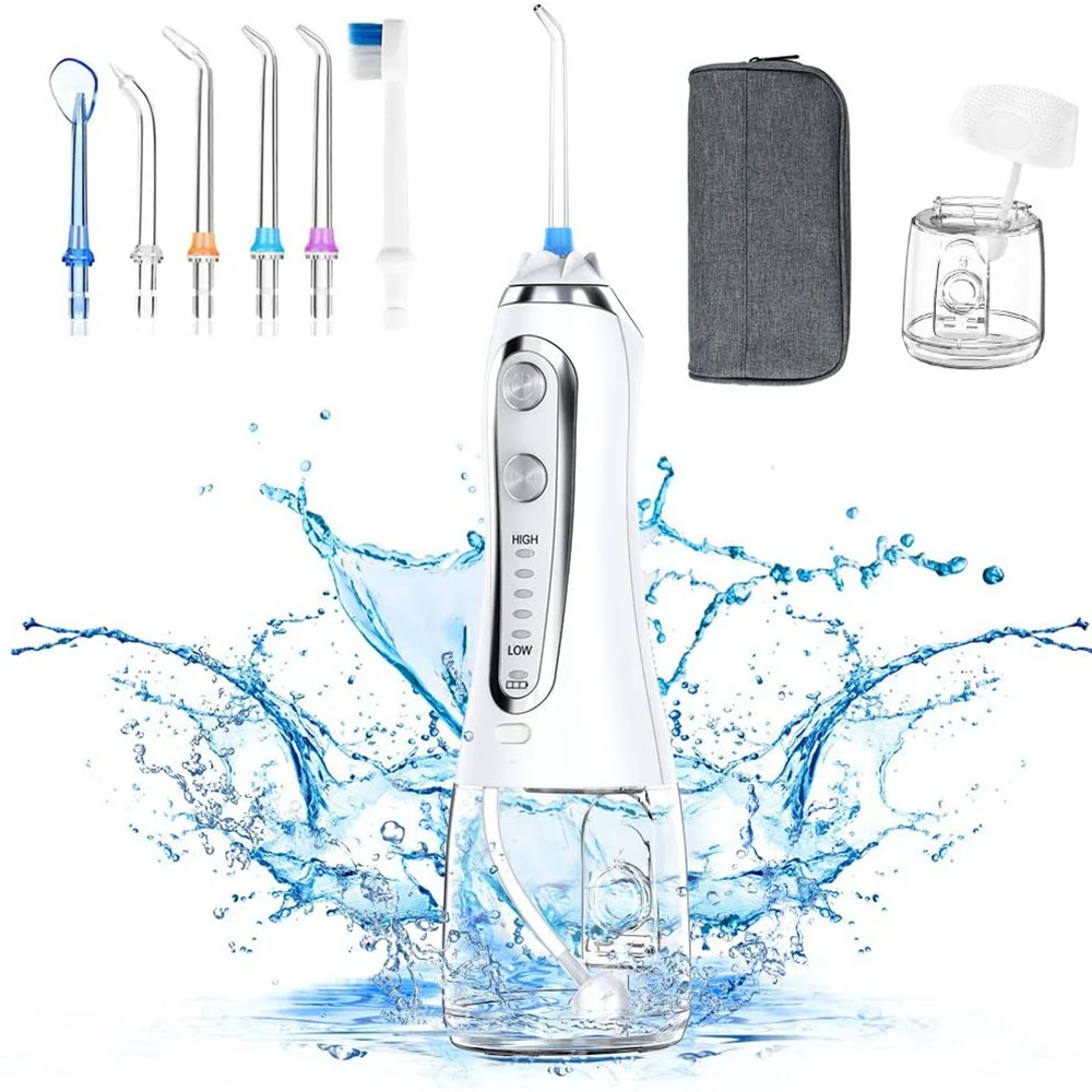 

VWONST 5 Modes Portable Oral Irrigator 300ml Dental Water Flosser Jet USB Rechargeable Teeth Cleaner Whitening Care 5Nozzles&Bag