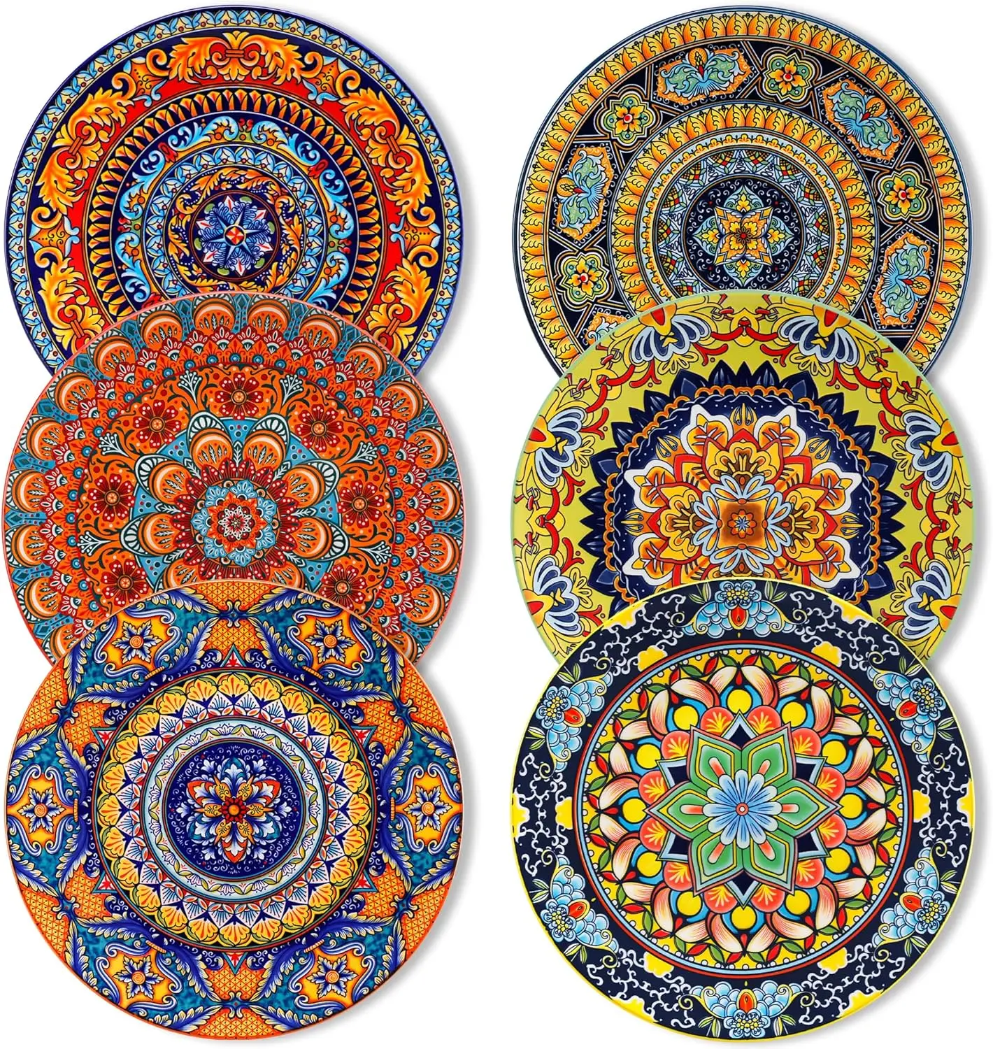 

Colorful Dinner Plates Set of 6, 10.5 Inch Ceramic Kitchen Plates for Dinner, Bohemian Printed Dishes