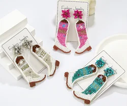 Unique Bohemian style rice bead earrings Colorful white stitching flowers boot-shaped rice bead earrings Girl Accessories