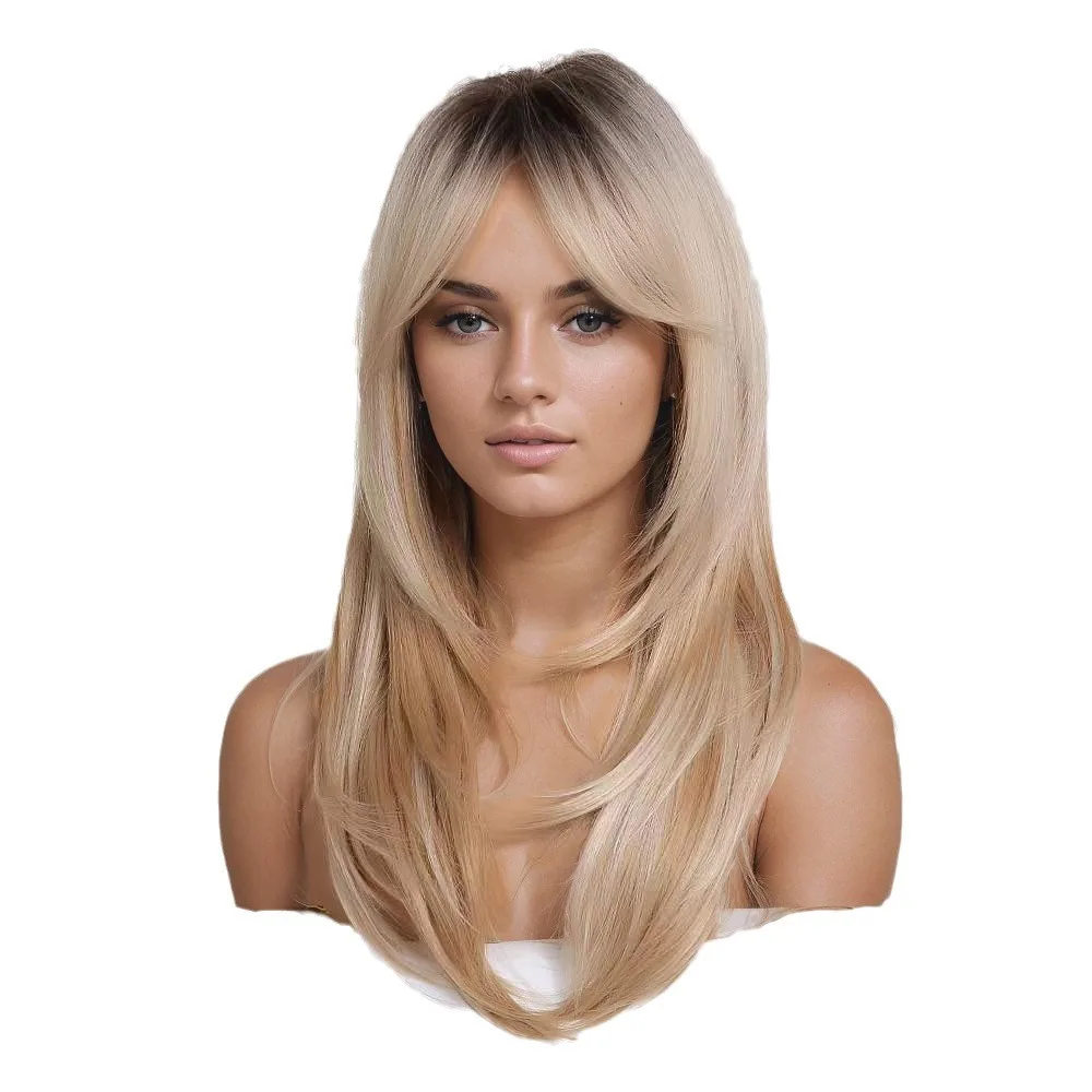 

Eight-character bangs medium and long straight hair, European and American customized new mid-layered headgear, wig Layered Wig