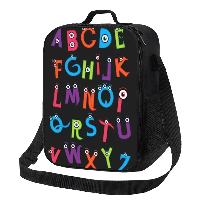 

alphabet lunch bag funny cartoon kawaii lunch box School portable zipper thermal lunch bags graphic cooler bag