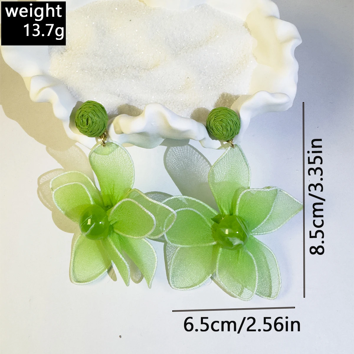 Docona Cute Polyester Mesh Petal Flowers Drop Earrings for Women Charms Summer Jewelry Accessories Gift