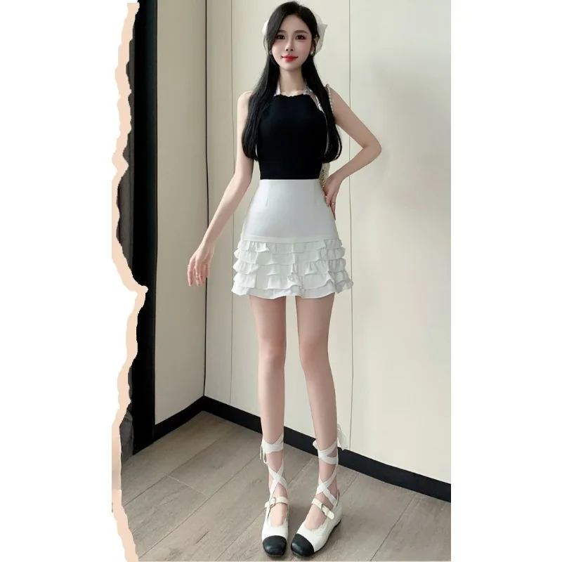 Summer New White Skirt Big Size Fat M M Thin High Waist A Word Flounces Cake Skirt Pengpeng Short Skirt High Appearance Level