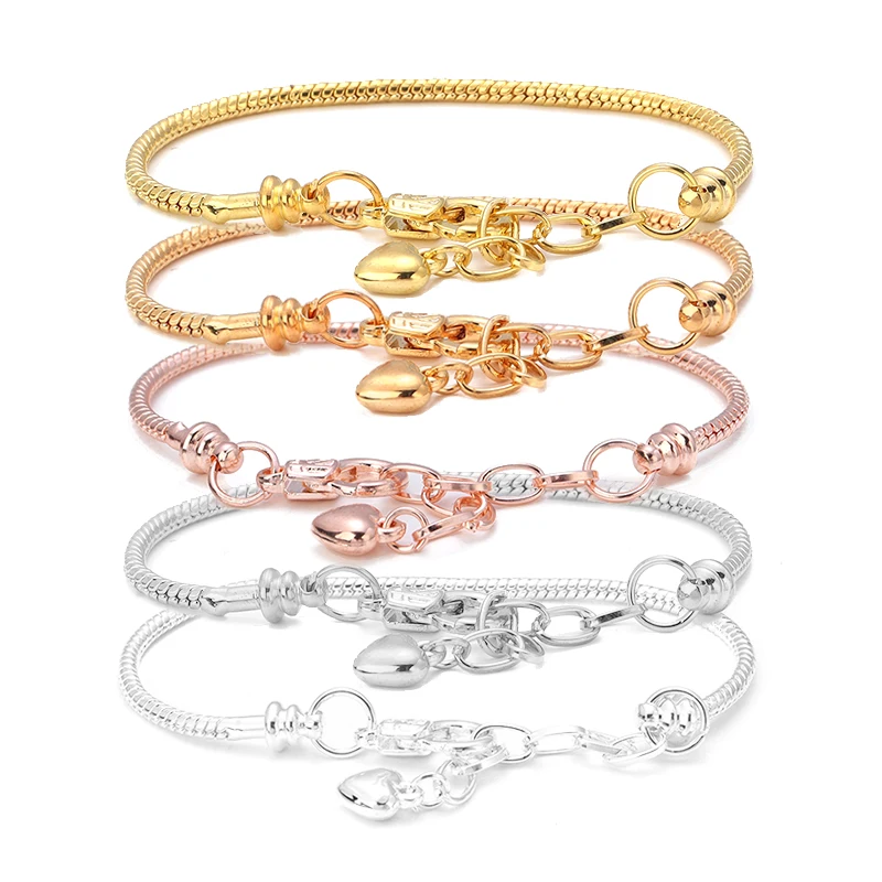 1pc Metal Snake Bone Chain Bracelet Blank With Heart‑Drop Extender Chain for Jewelry Making Friendship Bracelet Base Supplies
