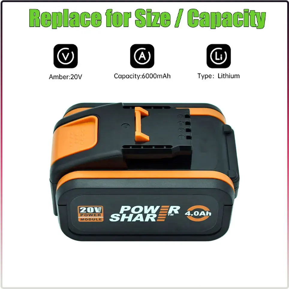 For 20V Battery 4000mah Li-ion for Worx WX390/WX176/WX166.4/WX372.1 WX800/WX678/WX550/WX532/WG894E WG629E/WG329E/WG2