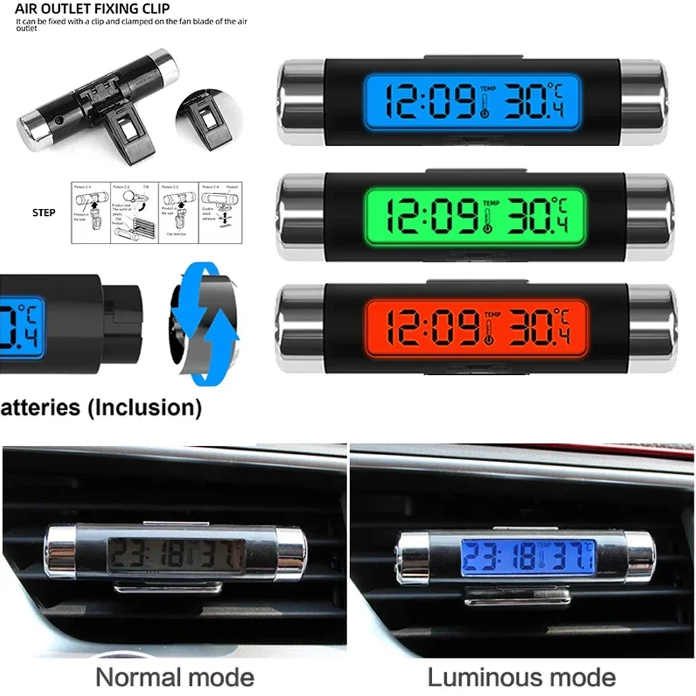 ZHIYU 2 in 1 Portable Digital LCD Car Clock And Thermometer with Blue Backlight Automotive Electronic ClockThermometer with Clip view 3