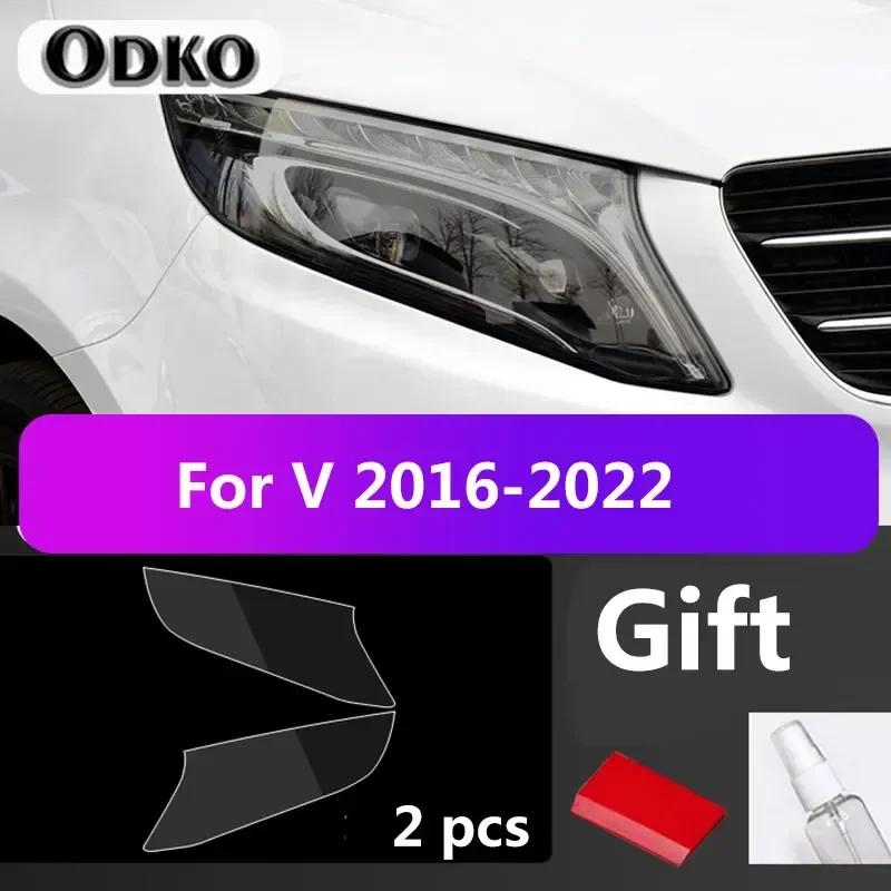 2Pcs Car Headlight Protective Film For Mercedes Benz W447 V 250 d TPU Black Sticker Transparent Decoration Accessories