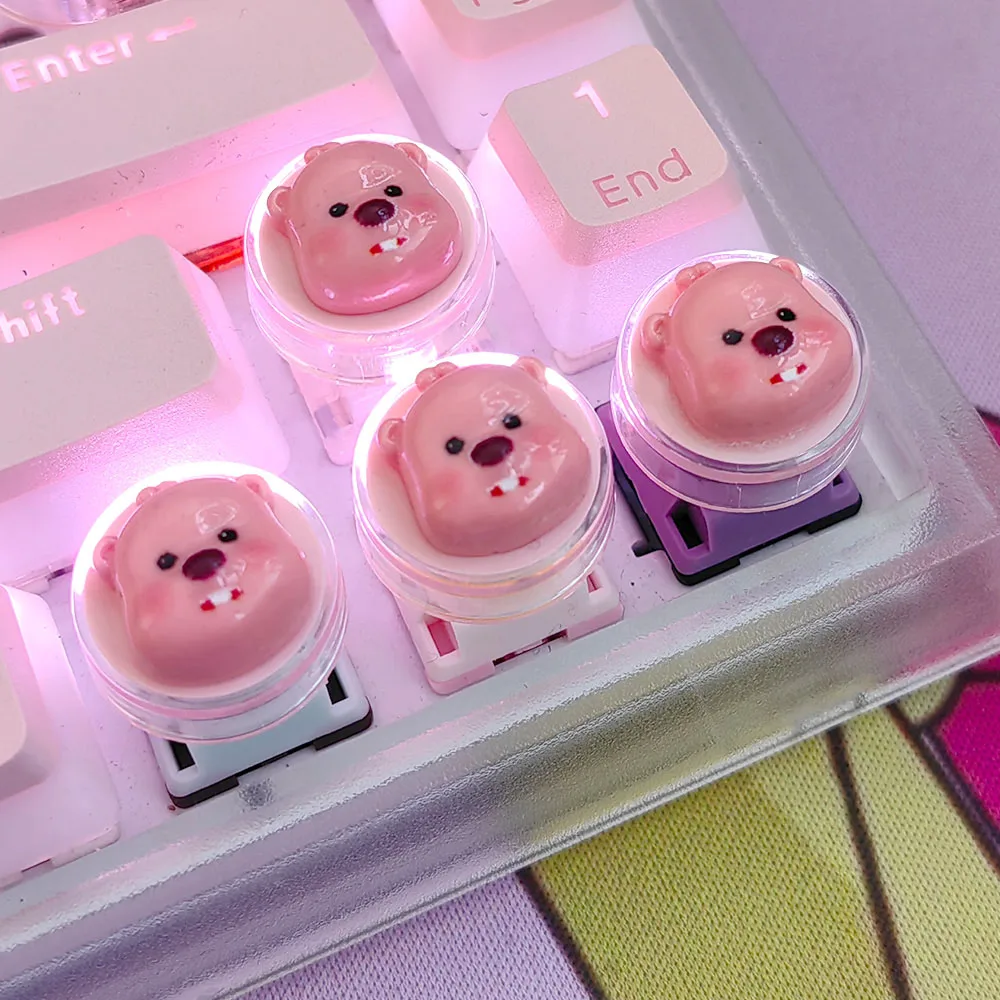 DIY Cartoon Fox Keycaps Cute Pink Game Universal Mechanical Keyboard Gift Custom Decorative Button Keycaps