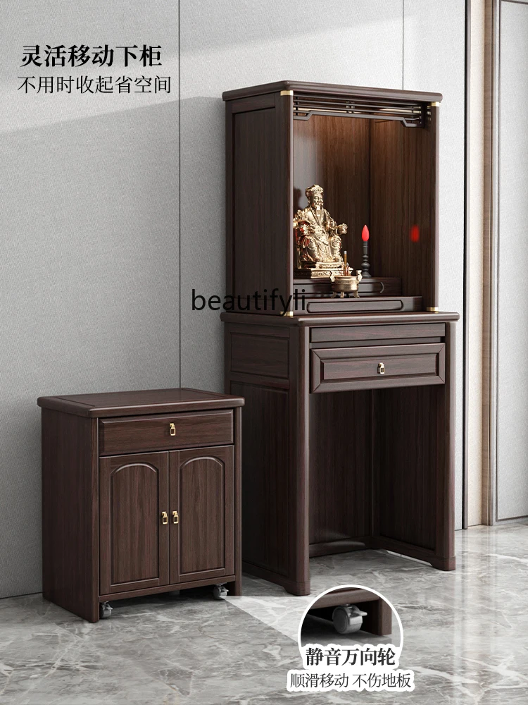 New Chinese Style Buddha Niche with Door Altar Household Clothes Closet Buddha Shrine God of Wealth Altar Solid Wood Buddha