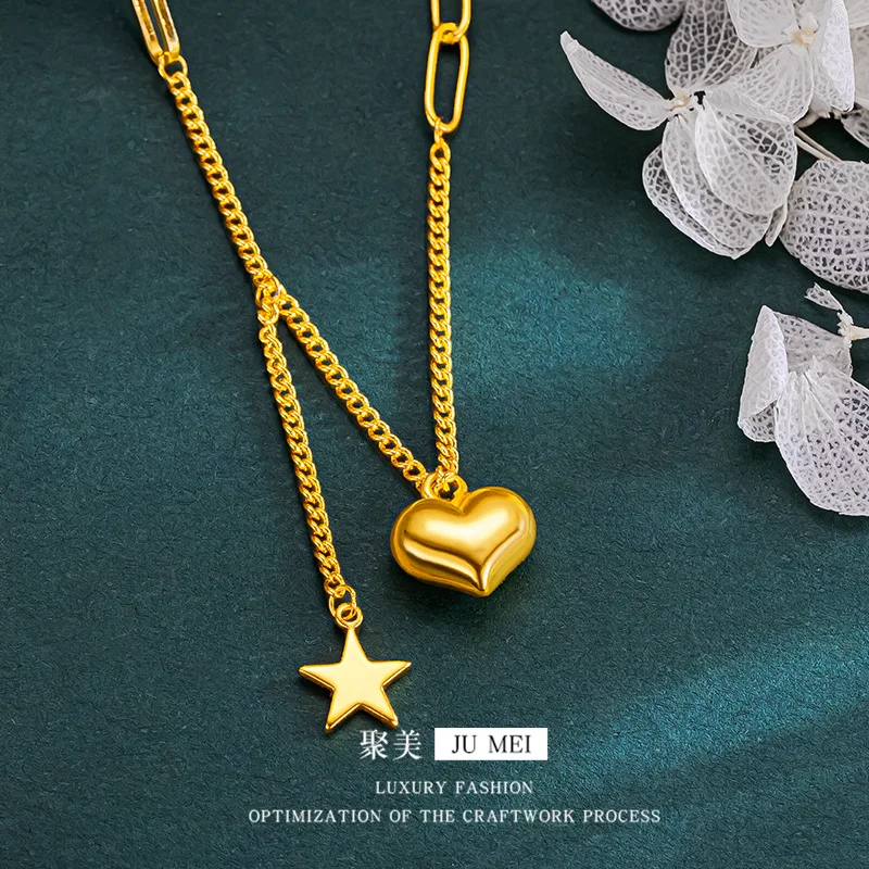 

Luxury 24K 9999 Pure Gold real gold Same style love star chain for girlfriend gift