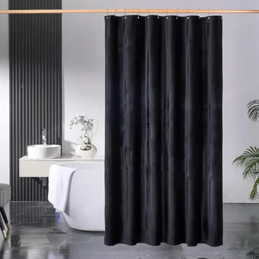 

Black Velvet Shower Curtain, 260 GSM Heavyweight, No-Cling Drape, Water Repellent, Moody Gothic Decor, Luxury Hotel and Modern