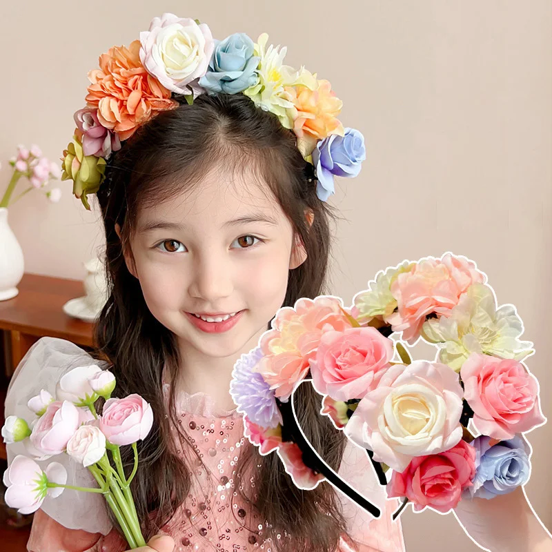 

Imitation Flower Girl Hair Hoops Hairpin Princess Floral Headband Wedding Party Headwear Photography Props Kids Hair Accessories