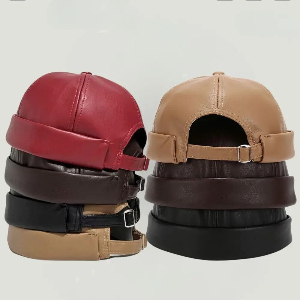 جديد بولي Leather الجلود المالك قبعة الشارع الشهير البطيخ الجلد قبعة الرجعية للجنسين قبعة بتصميم هيب هوب الخريف الرجال النساء قابل للتعديل Brimless دوكر قبعة