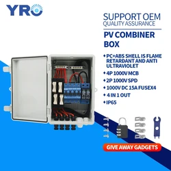 4 String 1000V PV Solar Combiner Box DC 4 in 1 Out Photovoltaic Lightning Protection Waterproof Plastic Distribution