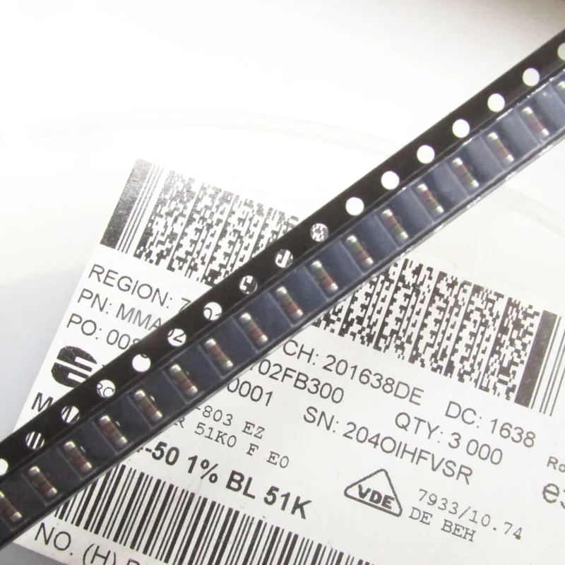 10-100pcs MMA02040C5102FB300 1/4W 51K 1% 0204 imported color ring wafer resistor