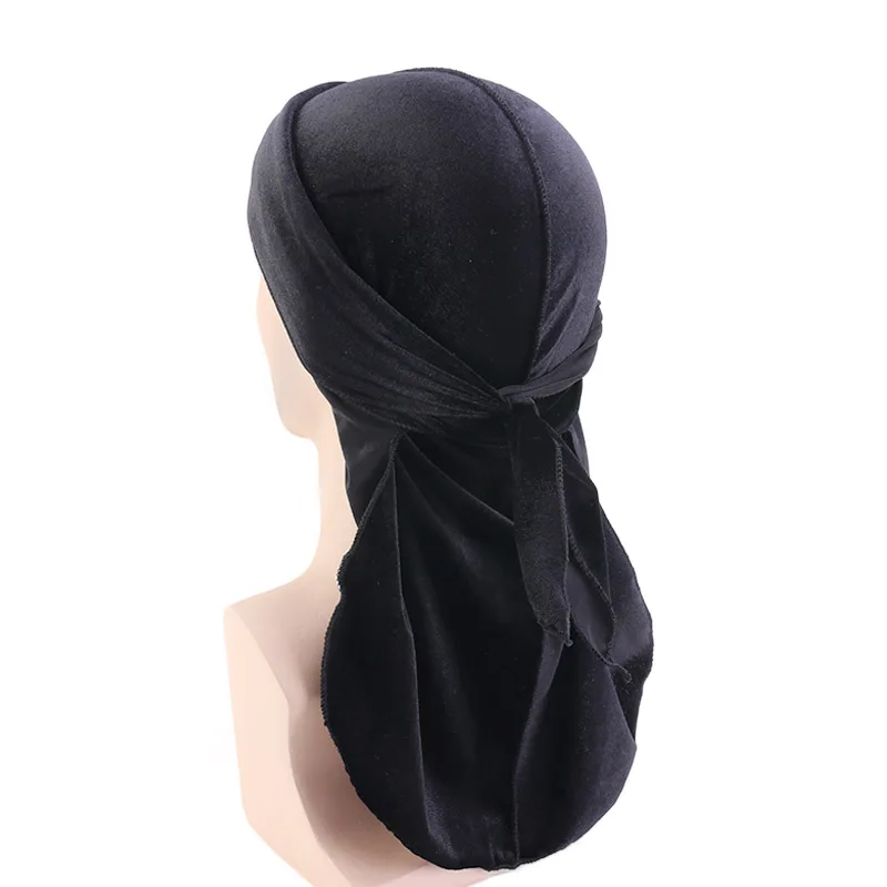 Unissex mulheres de veludo durags bandana turbante do doo du rag cauda longa motociclista headwrap bandana chapéu pirata acessórios para o cabelo