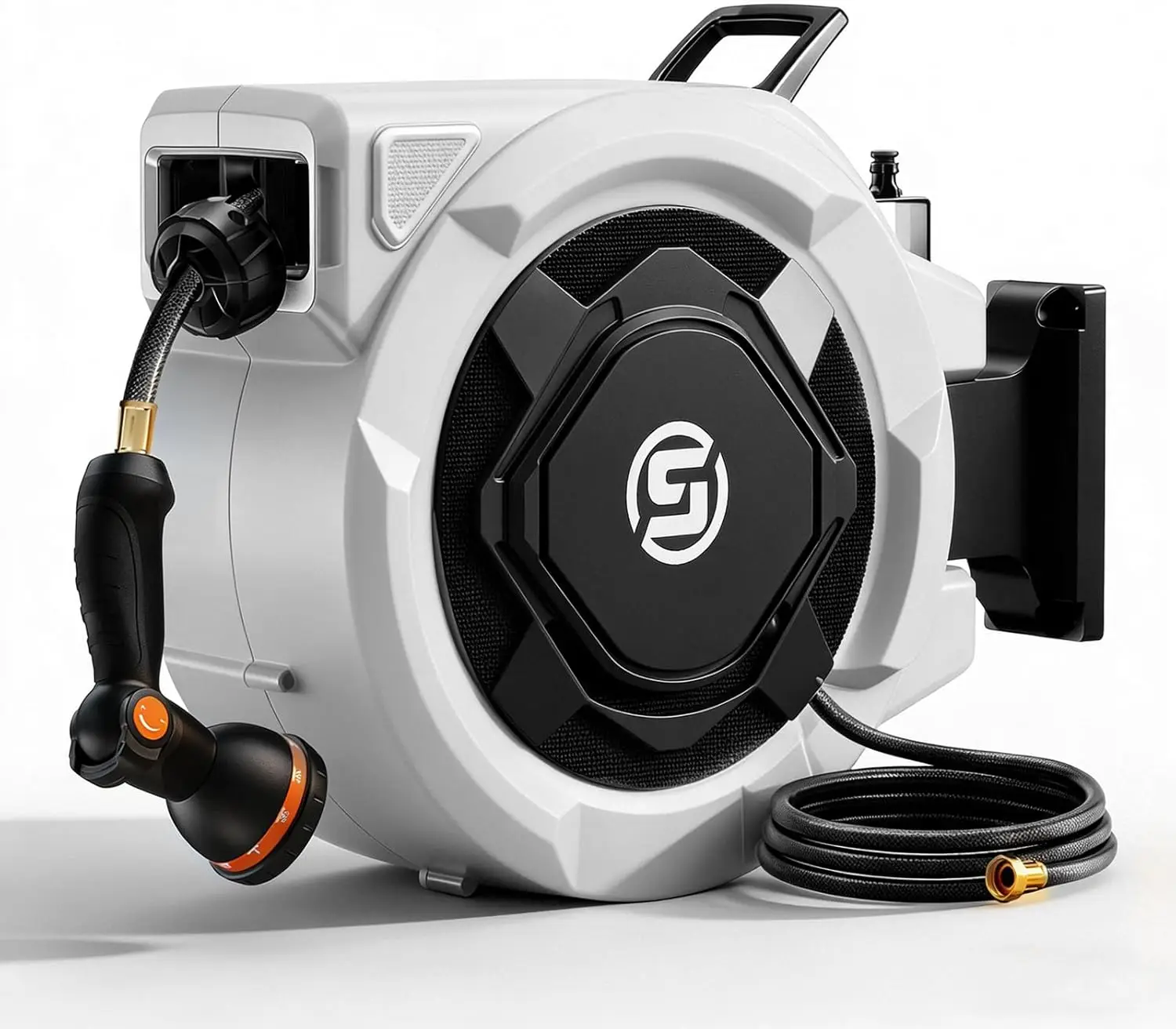 

Retractable Garden Hose Reel - 1/2' x 100ft Wall Mounted Hose Reel with 3/4'' Brass Fitting & 10