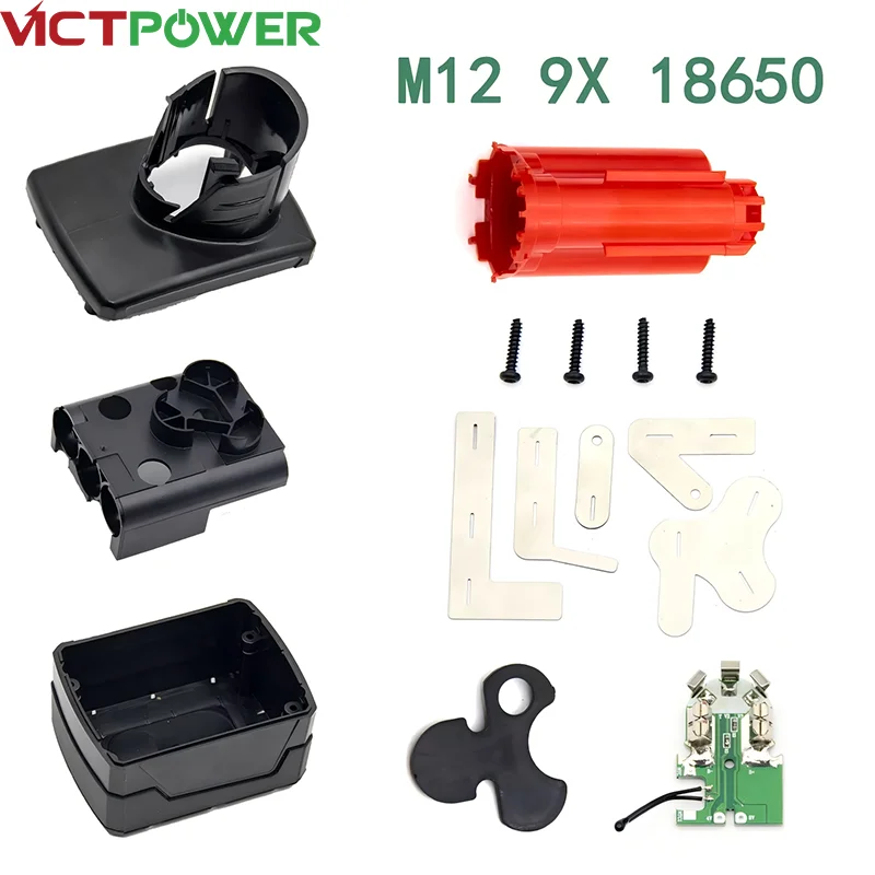 Victpower 18650 9-cell BMS Li-ion Battery Case Replacement for Milwaukee Battery 12v Case Cordless Combo Kit Housing
