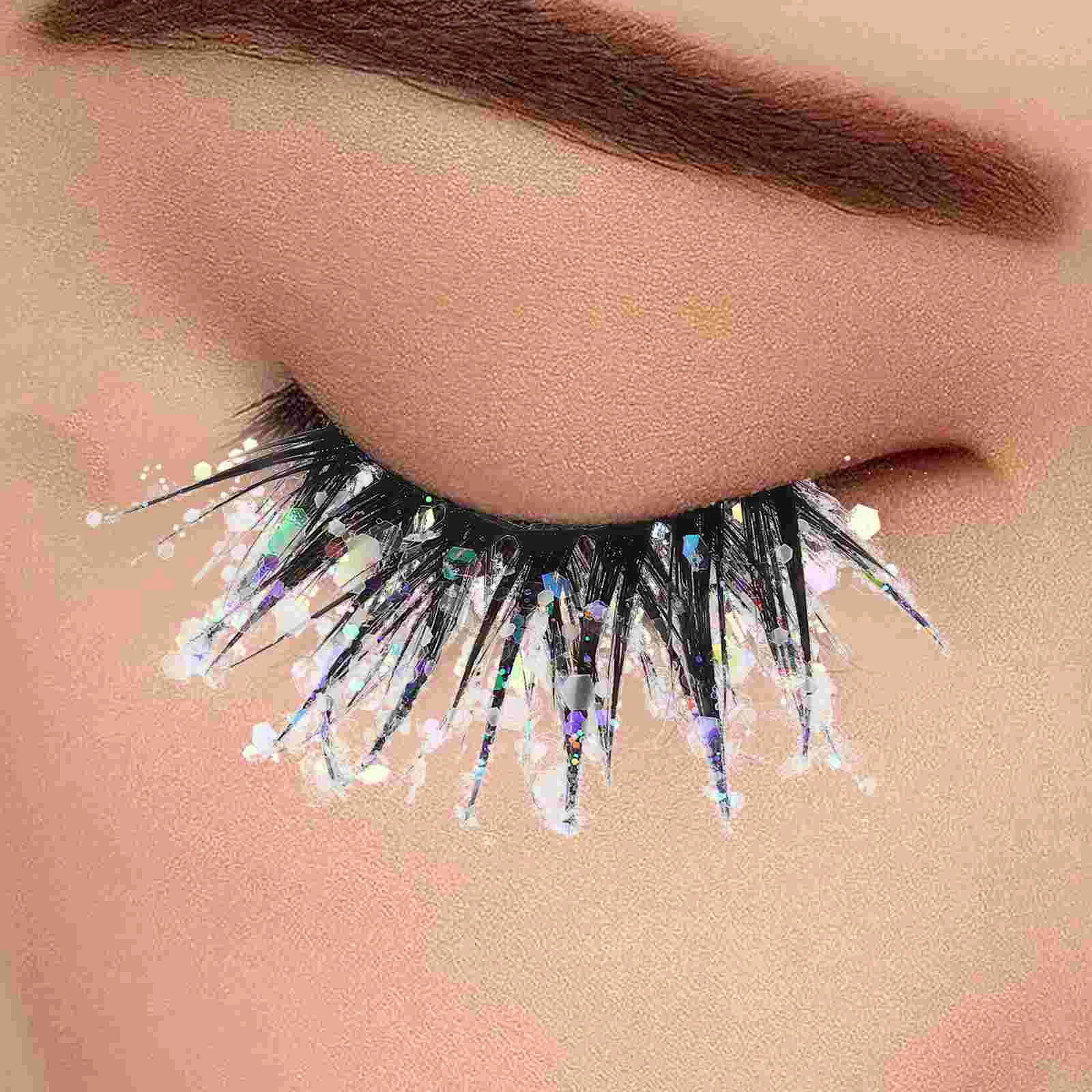 2 Pairs False Eyelashes Fluorescence Glitter Fiber Sequin Decorative Party Night Out 3D Effect Easy Use Comfortable