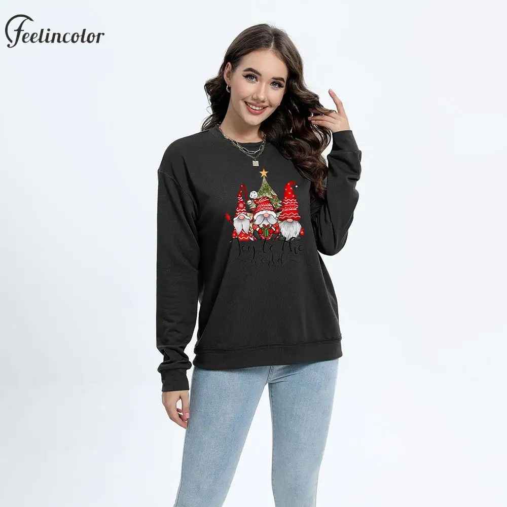 

Women Mini Santa Claus Christmas Sweatshirts Poly-Cotton Blend Fashion Sweatshirt Xmas Party Black Pullover Casual Streetwear