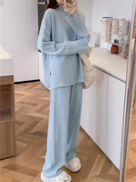 Seoulish 2025 Autumn Winter New Split Women's Sweater Sets Fashion Solid Color Knitted Sweaters Casual Pants Two-piece Sets - Image 3