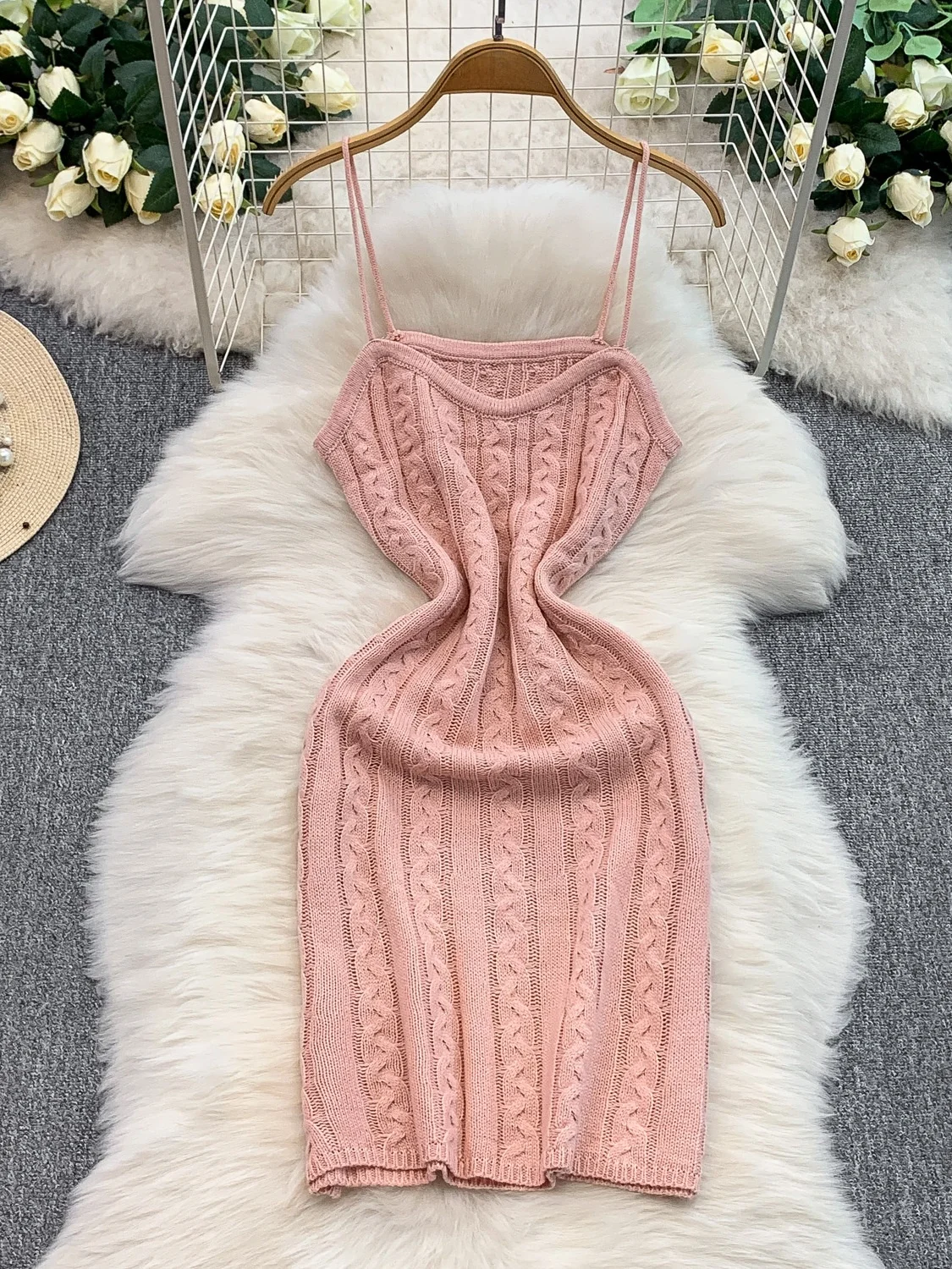 Slim Fit tricoté v-ne sangle Dr femmes taille haute orth jupe Sexy bout à bout améliorant été nouveau Sle pur désir Faion